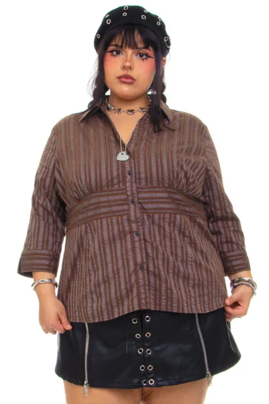 Vintage Y2K Stripe Dotted Blouse - 2X sold by Tunnel Vision