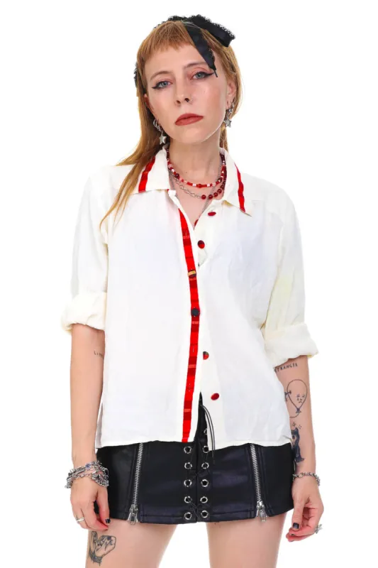Vintage 90's Little Pop Of Red Button Up - OSFM sold by Tunnel Vision