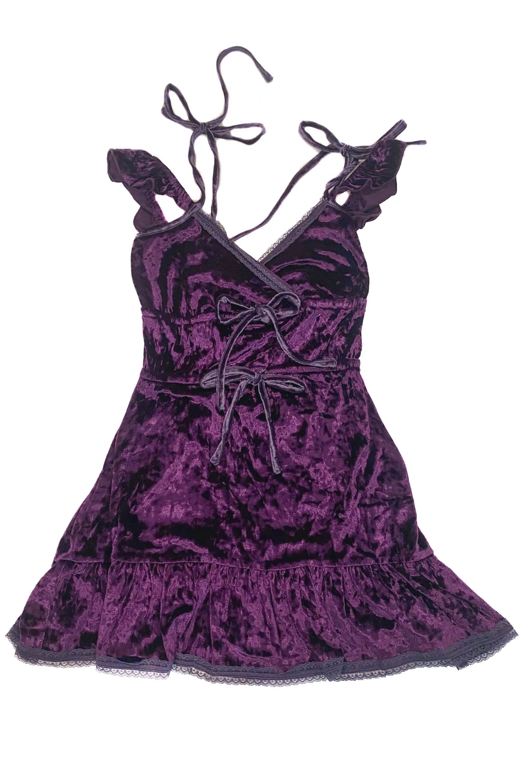 TUNNEL VISION SECONDHAND (GRADE A) Ophelia Plum Velvet Flutter Dress sold by Tunnel Vision