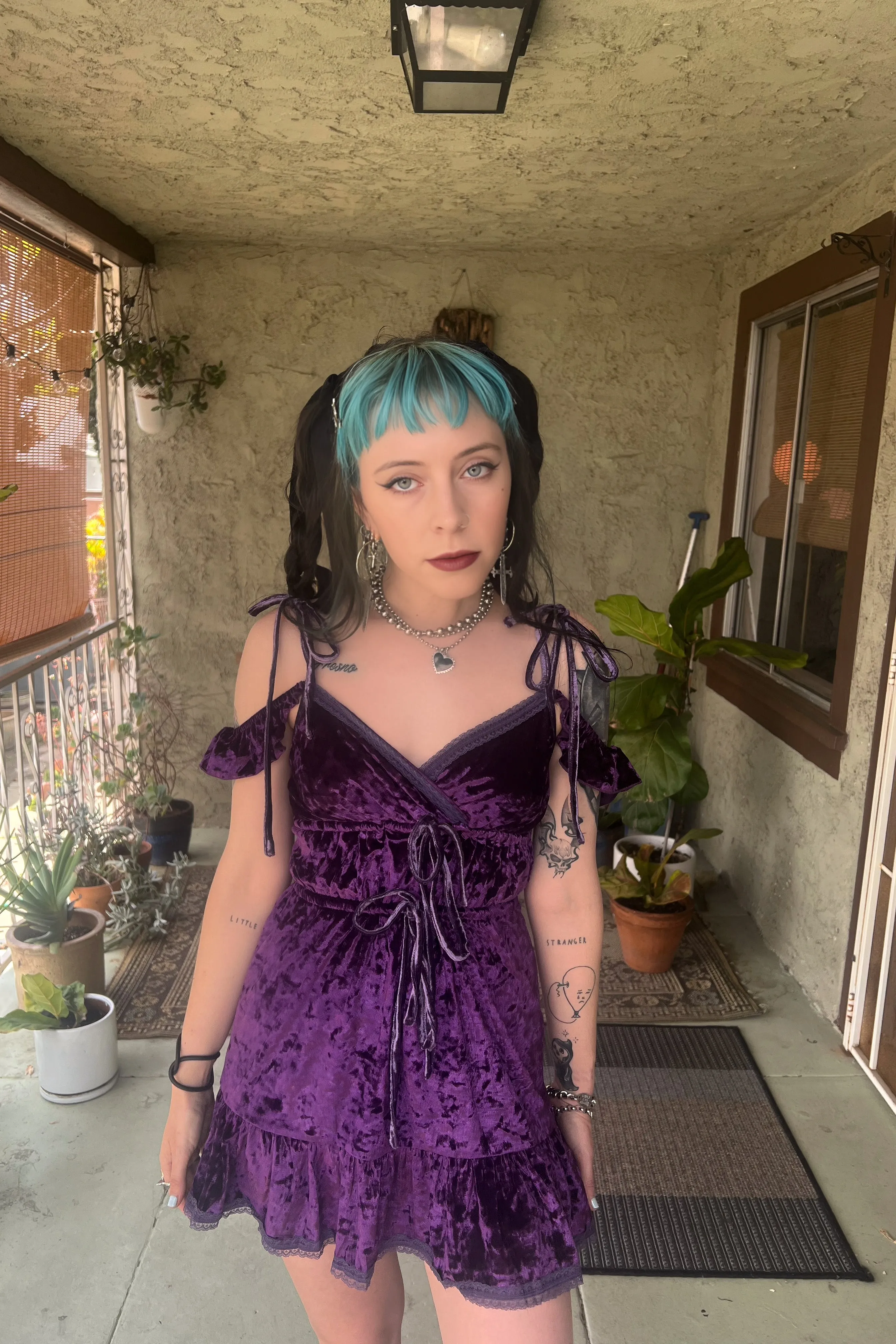 TUNNEL VISION SECONDHAND (GRADE A) Ophelia Plum Velvet Flutter Dress sold by Tunnel Vision product image thumbnail 5