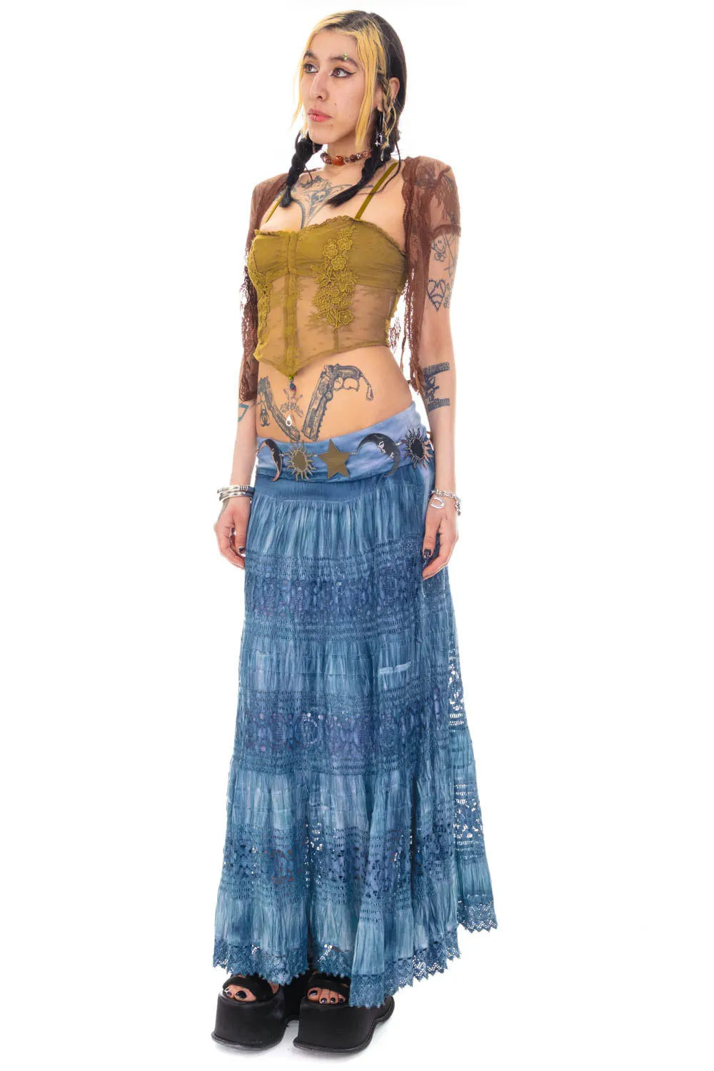Vintage Y2K Now & Then Blue Dyed Tiered Maxi Skirt - L sold by Tunnel Vision product image thumbnail 4