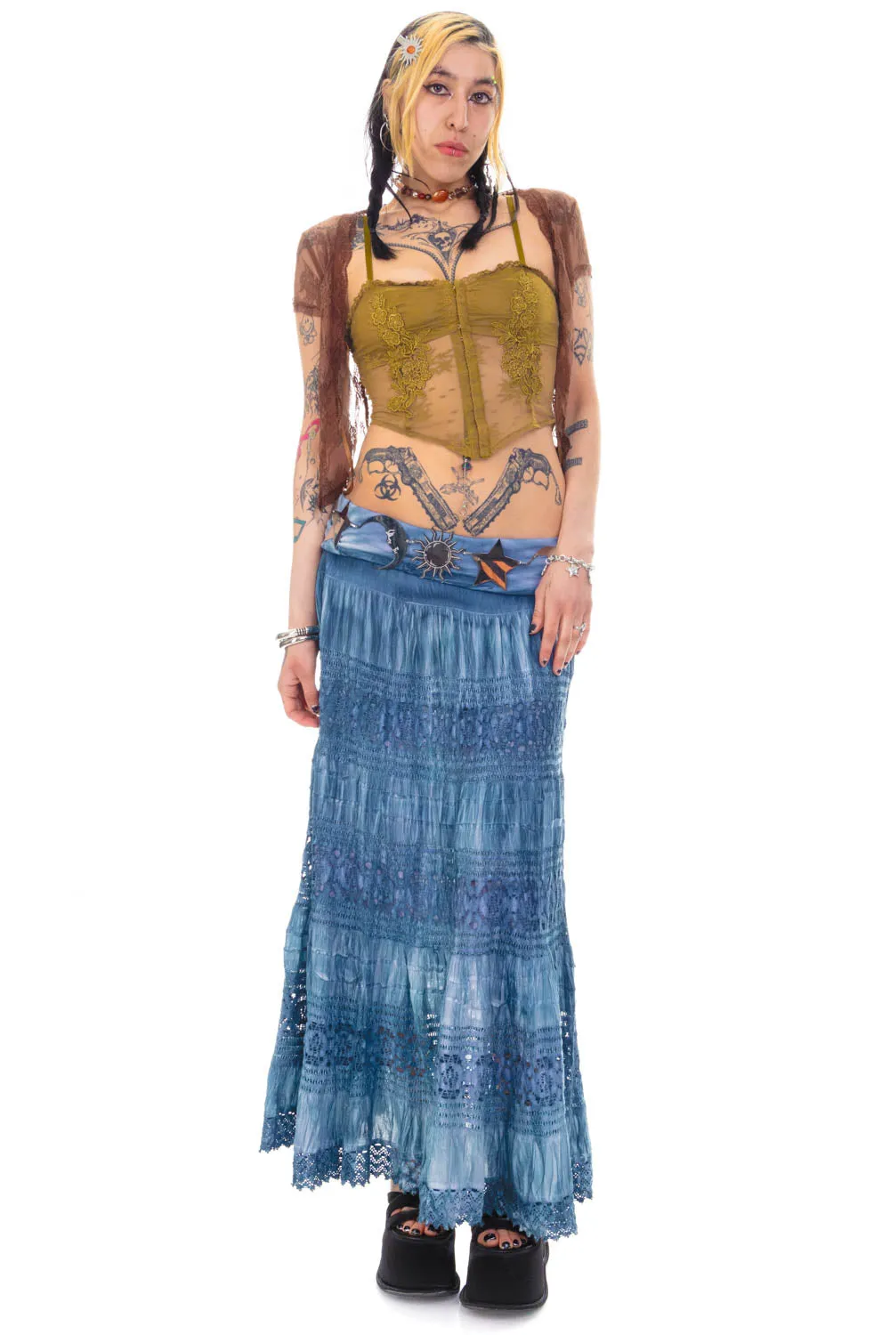 Vintage Y2K Now & Then Blue Dyed Tiered Maxi Skirt - L sold by Tunnel Vision product image thumbnail 2