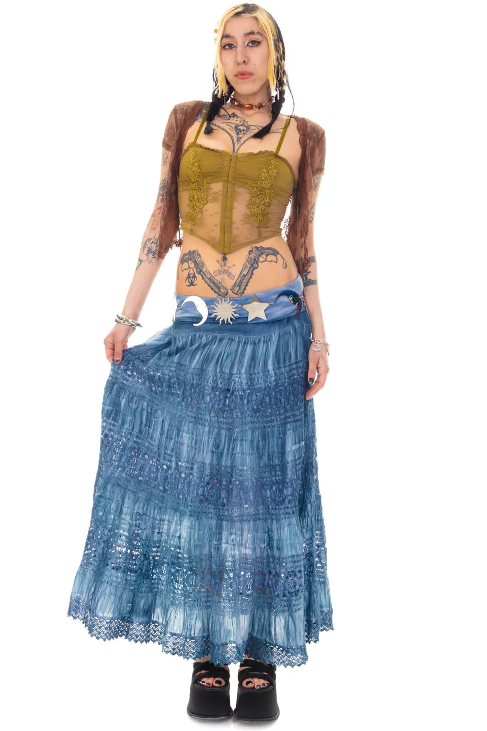 Vintage Y2K Now & Then Blue Dyed Tiered Maxi Skirt - L sold by Tunnel Vision product image thumbnail 3