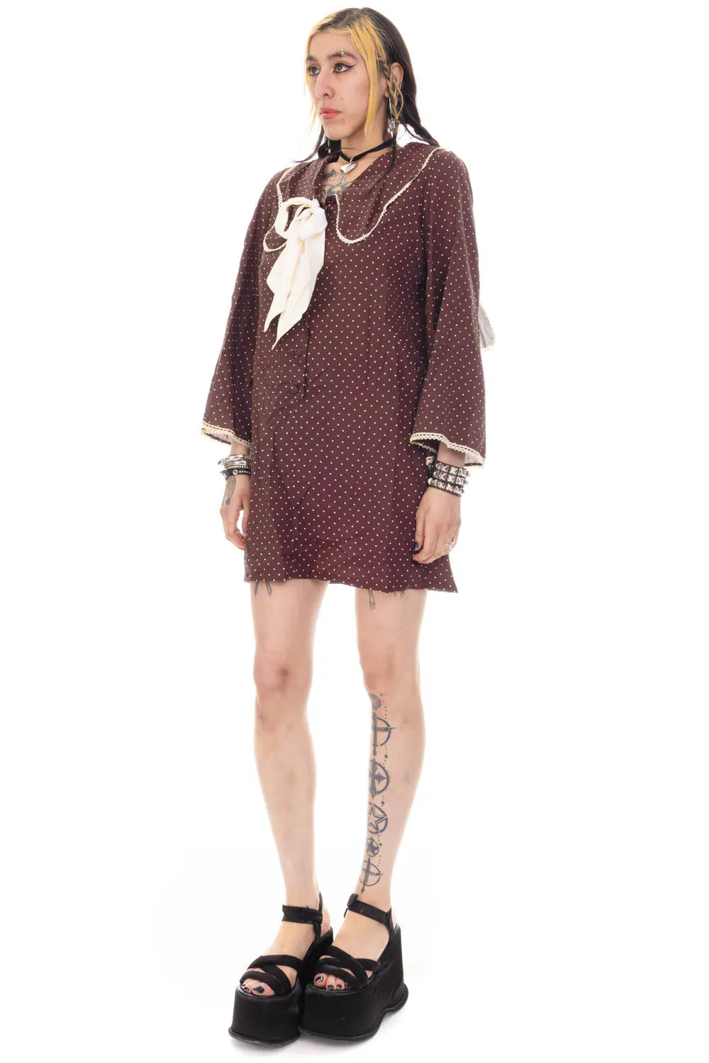 Vintage 70's Polka Dot Sailor Collar Ribbon Dress - S/M sold by Tunnel Vision product image thumbnail 3