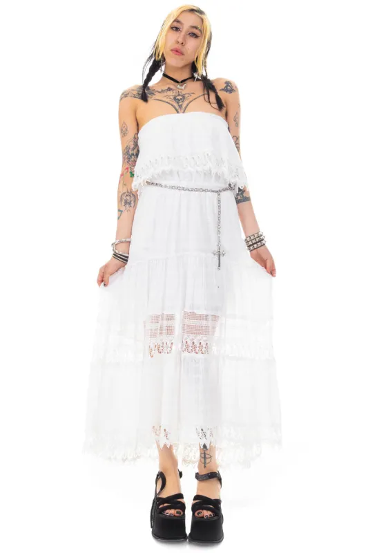 Vintage Y2K Strapless Tired Crochet Trim Maxi Dress - M/L sold by Tunnel Vision