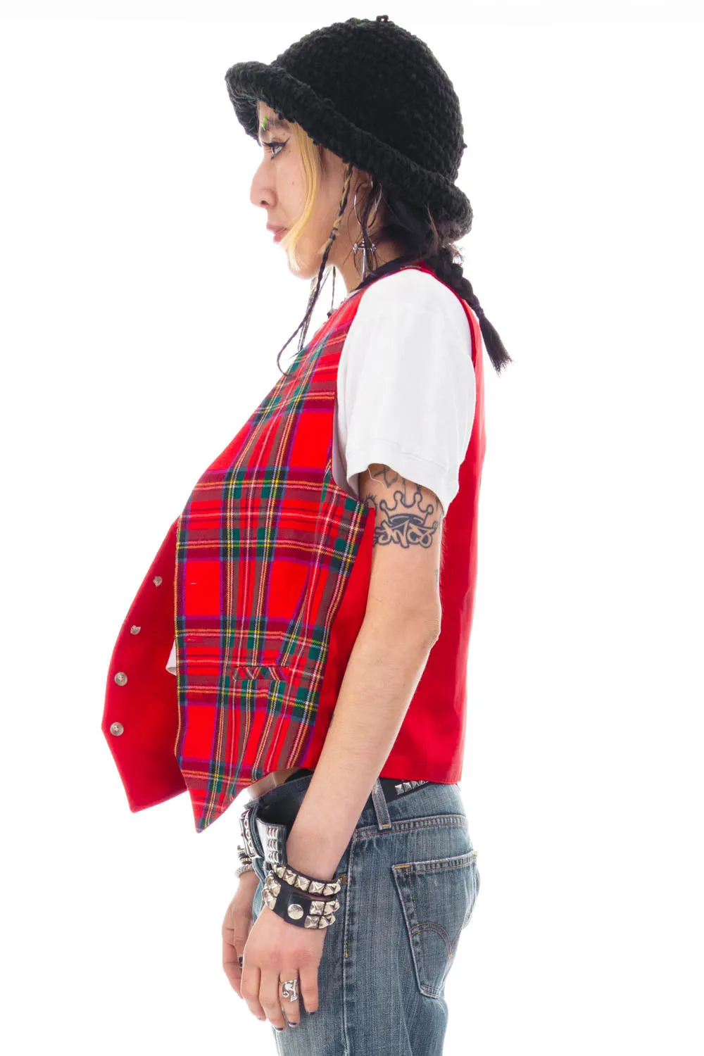 Vintage 90's Punk Red Plaid Reversible Vest - OSFM sold by Tunnel Vision product image thumbnail 5