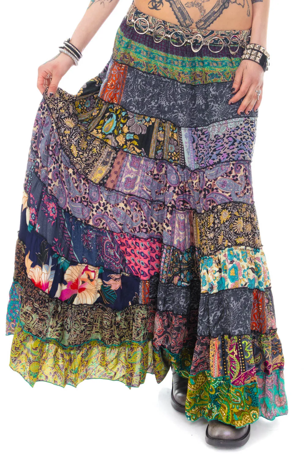 Vintage 90's Patchwork Floral Tiered Maxi Skirt - S/M sold by Tunnel Vision