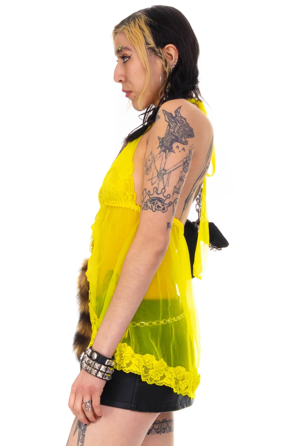 Vintage Y2K Electric Yellow Lace Lingerie Top - S/M sold by Tunnel Vision product image thumbnail 4