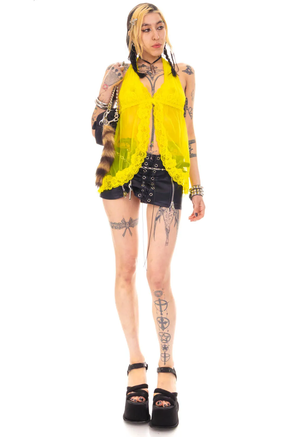 Vintage Y2K Electric Yellow Lace Lingerie Top - S/M sold by Tunnel Vision product image thumbnail 2