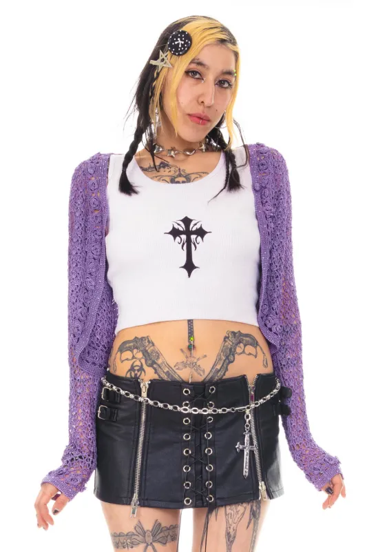 Vintage 90's Lacrochet Lavender Floral Knit Cardigan - S/M sold by Tunnel Vision