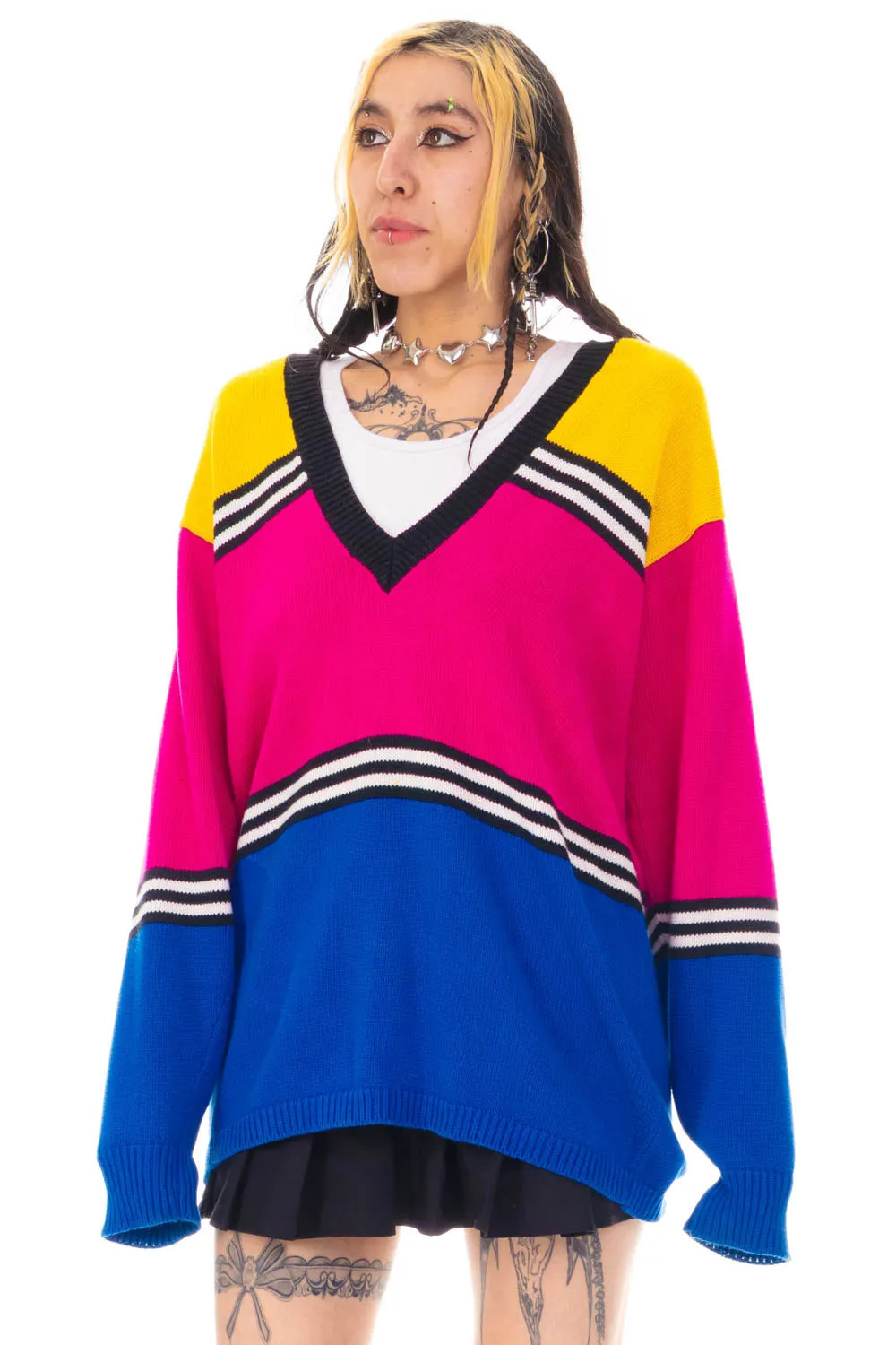Vintage 80's Lizsport Color-block Stripe Sweater - OSFM sold by Tunnel Vision product image thumbnail 4