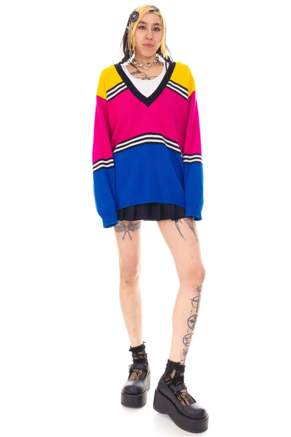 Vintage 80's Lizsport Color-block Stripe Sweater - OSFM sold by Tunnel Vision product image thumbnail 2