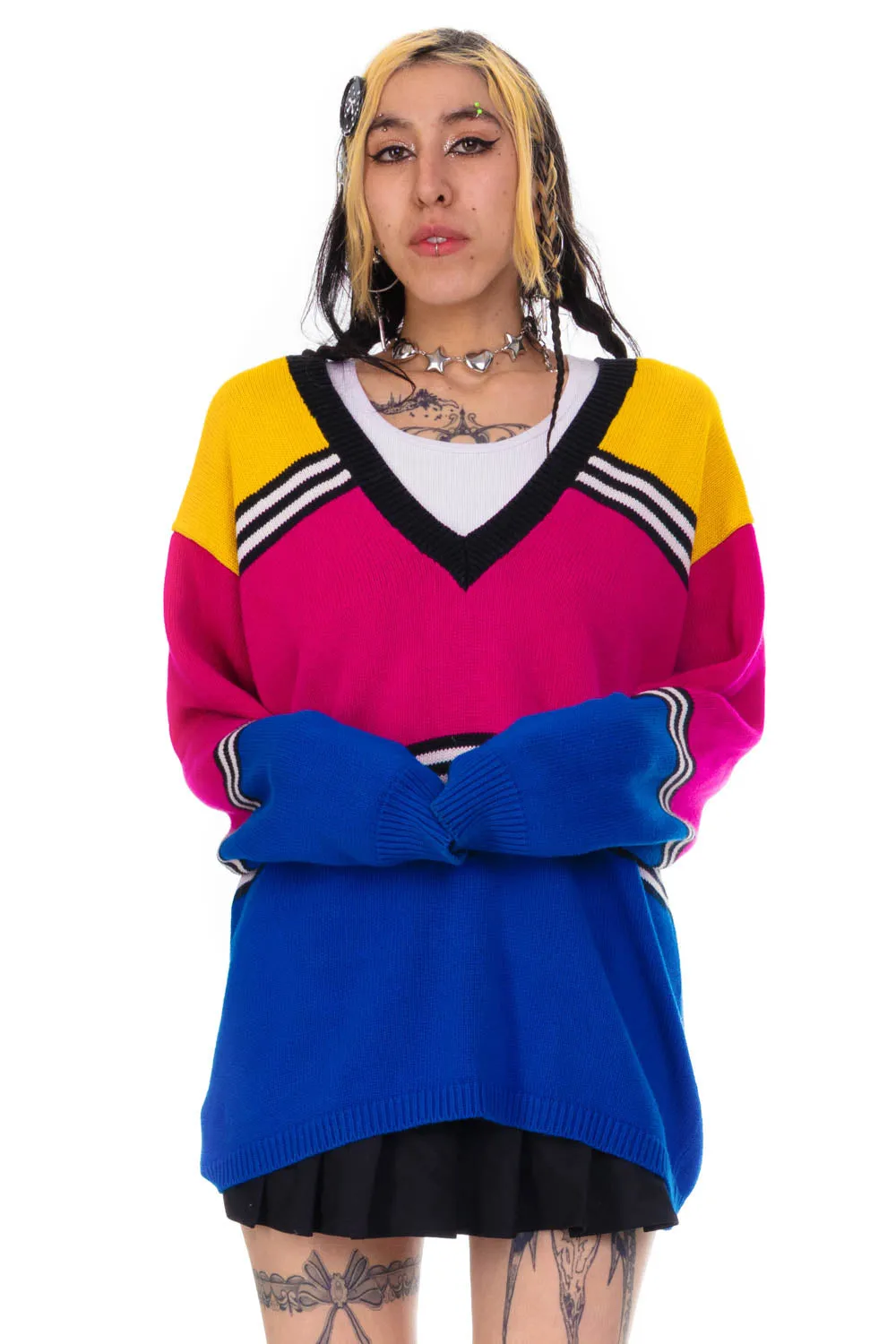 Vintage 80's Lizsport Color-block Stripe Sweater - OSFM sold by Tunnel Vision product image thumbnail 3
