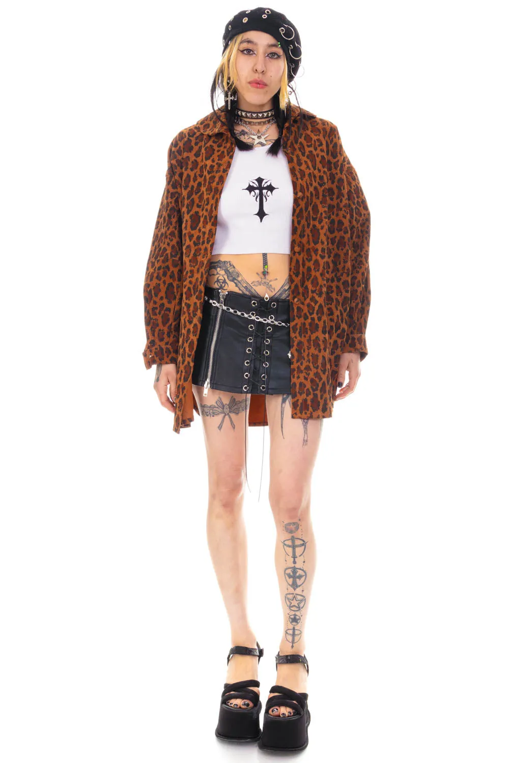 Vintage 80's Leopard Suede Shirt Jacket - OSFM sold by Tunnel Vision