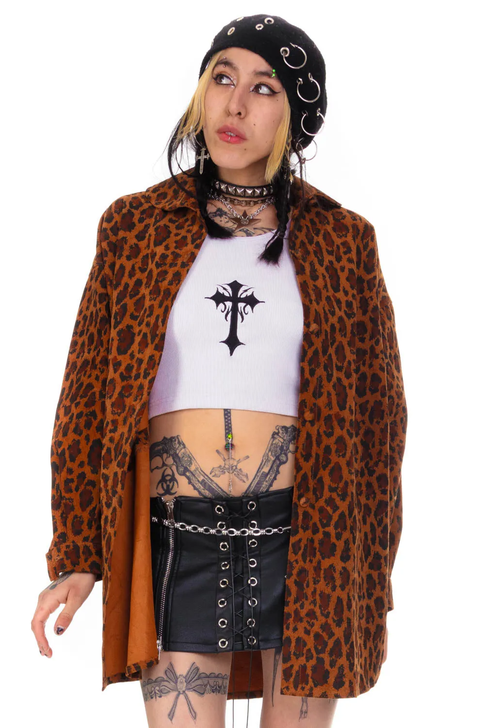 Vintage 80's Leopard Suede Shirt Jacket - OSFM sold by Tunnel Vision product image thumbnail 2