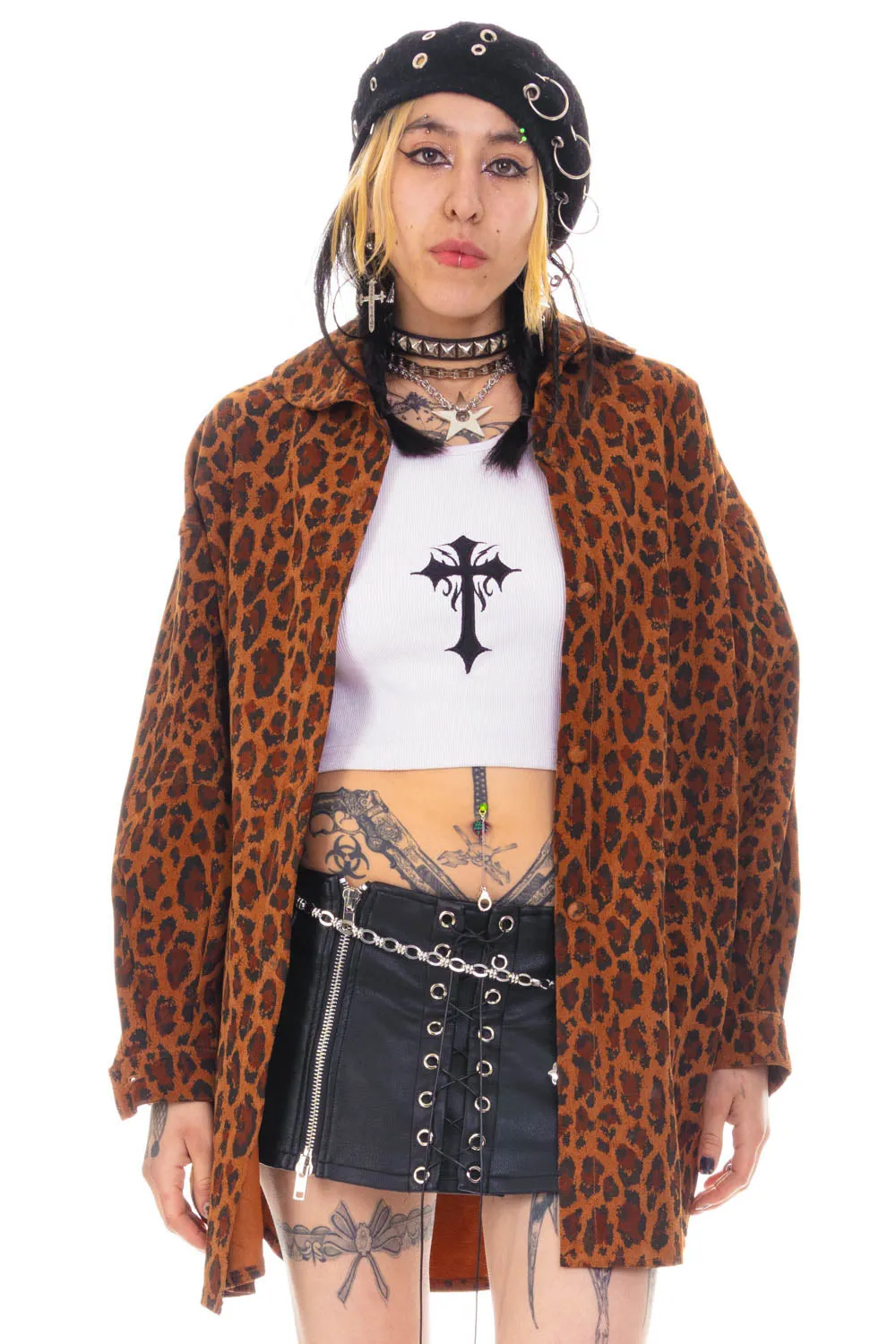 Vintage 80's Leopard Suede Shirt Jacket - OSFM sold by Tunnel Vision product image thumbnail 3