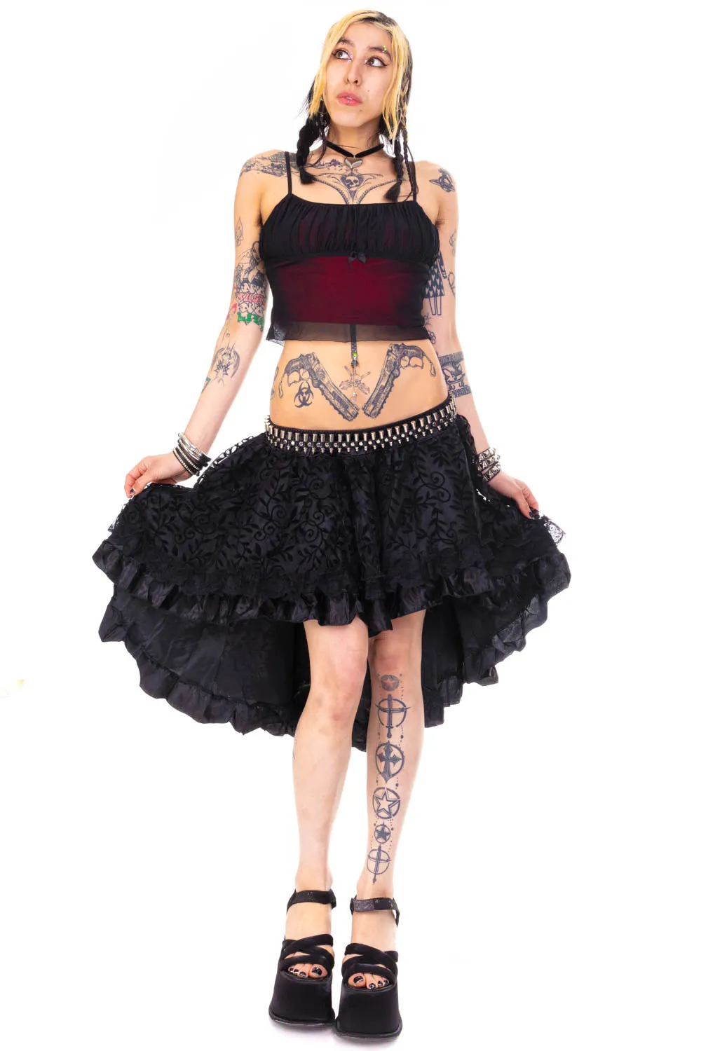 Vintage Y2K Gothic Black Leaves High-Low Ruffle Skirt - M/L/XL sold by Tunnel Vision product image thumbnail 3