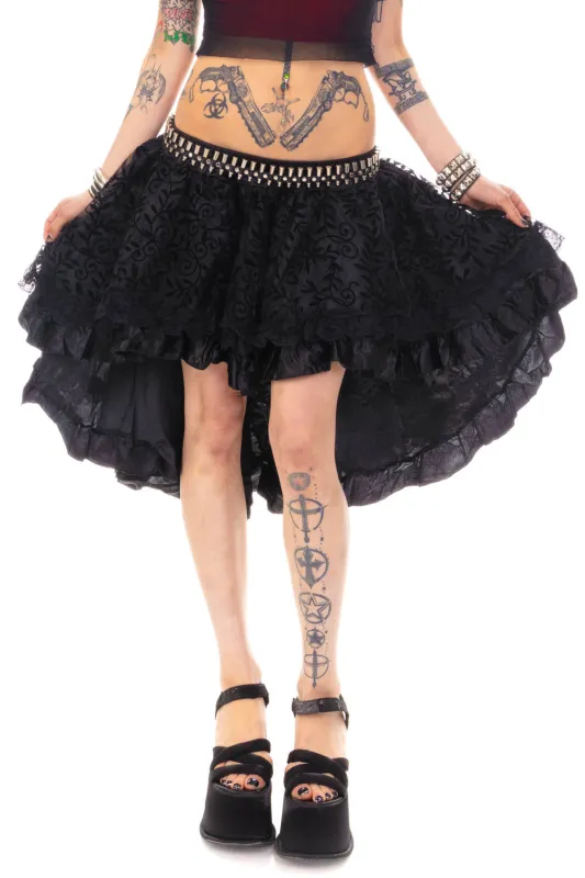 Vintage Y2K Gothic Black Leaves High-Low Ruffle Skirt - M/L/XL sold by Tunnel Vision