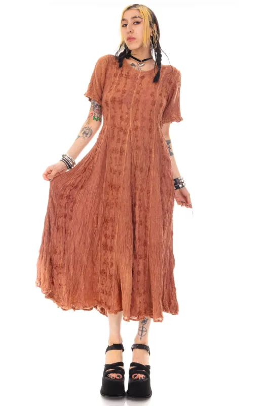Vintage 90's Faded Brown Embroidered Fairy Maxi Dress - OSFM sold by Tunnel Vision