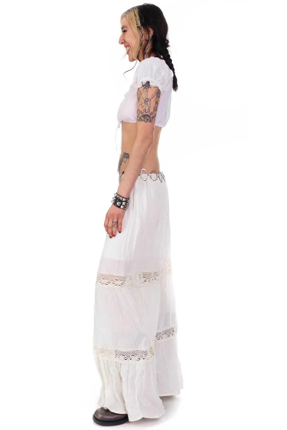 Vintage Y2K Crochet Trim Tired Maxi Skirt - M/L sold by Tunnel Vision product image thumbnail 5