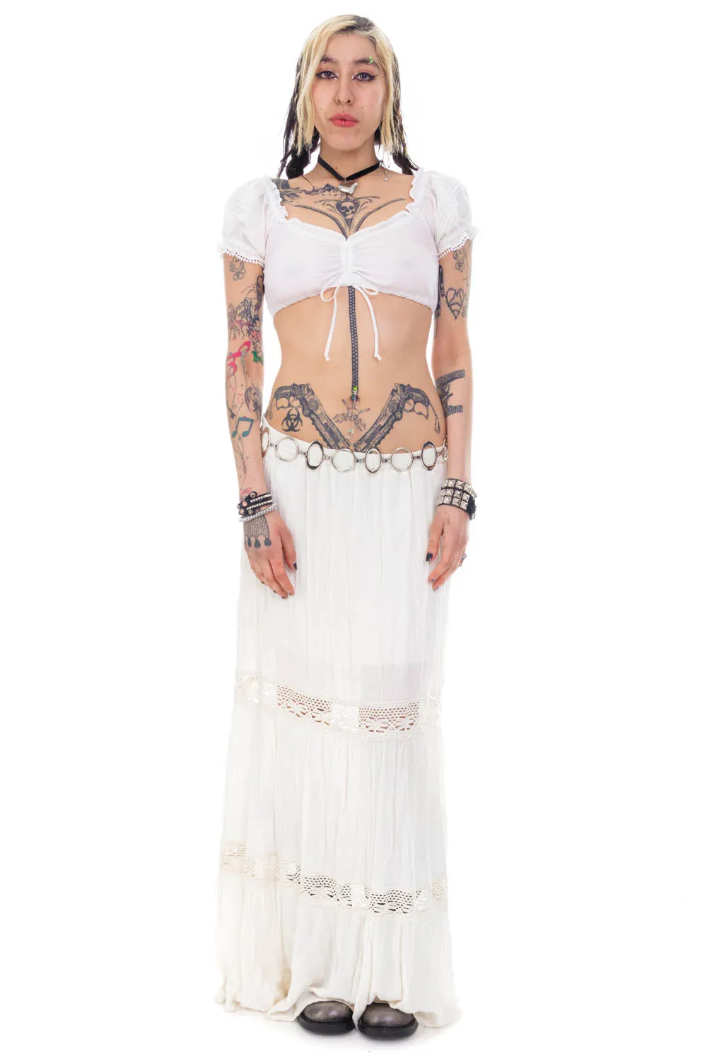 Vintage Y2K Crochet Trim Tired Maxi Skirt - M/L sold by Tunnel Vision product image thumbnail 3