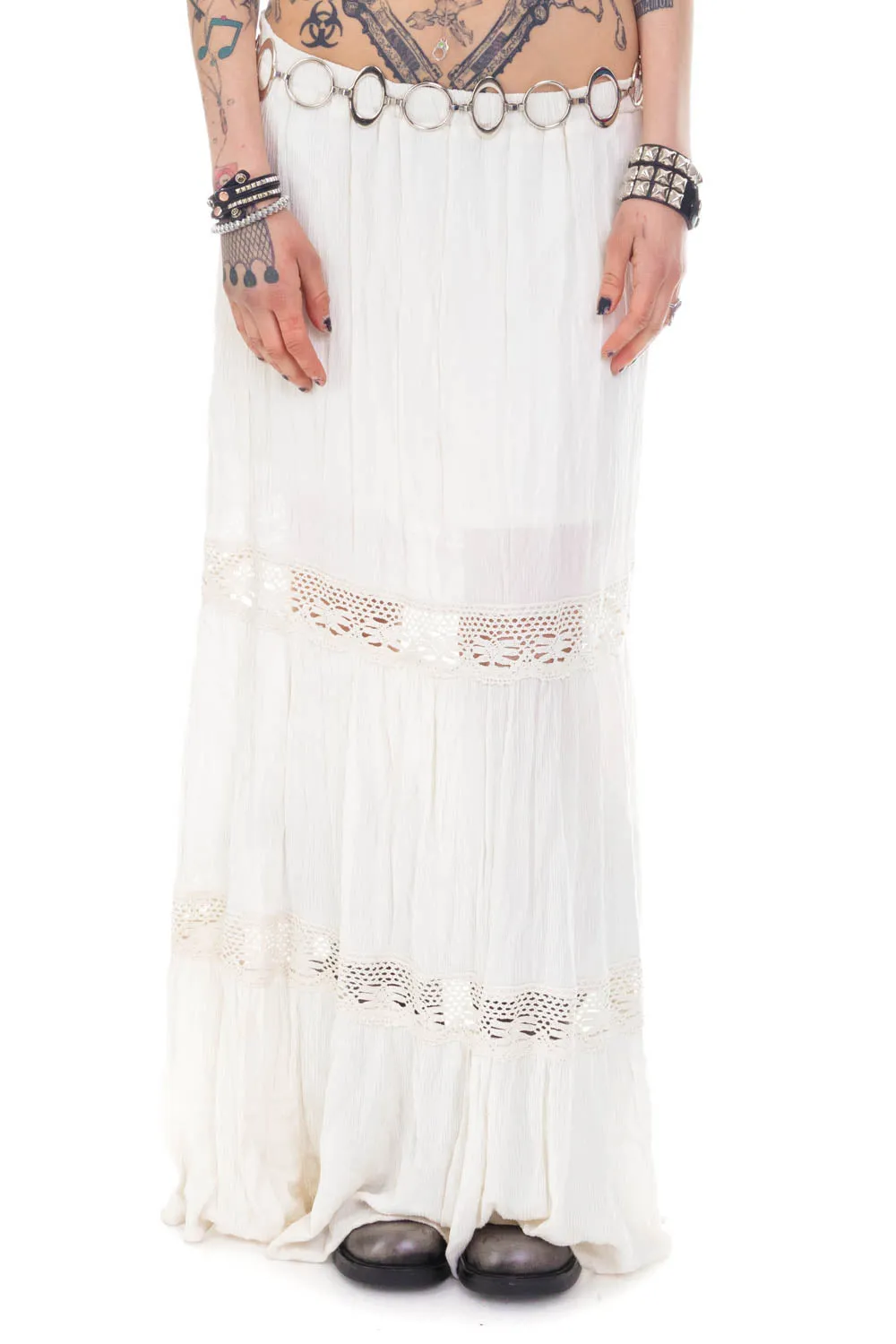 Vintage Y2K Crochet Trim Tired Maxi Skirt - M/L sold by Tunnel Vision