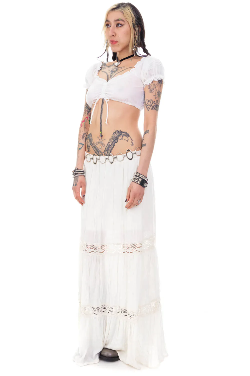 Vintage Y2K Crochet Trim Tired Maxi Skirt - M/L sold by Tunnel Vision product image thumbnail 4
