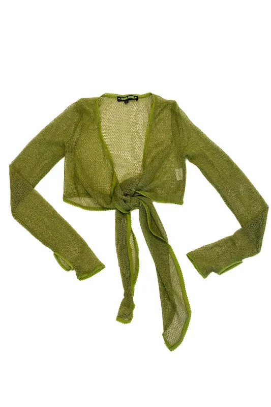 TUNNEL VISION SECONDHAND (GRADE A) Odile Olive Open-Knit Wrap Top sold by Tunnel Vision