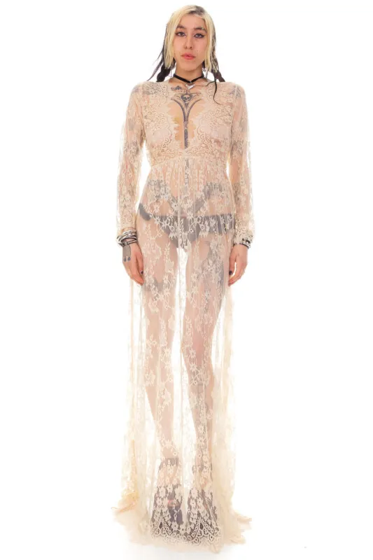 Vintage Y2K Romantic Lace Maxi Dress - S/M sold by Tunnel Vision