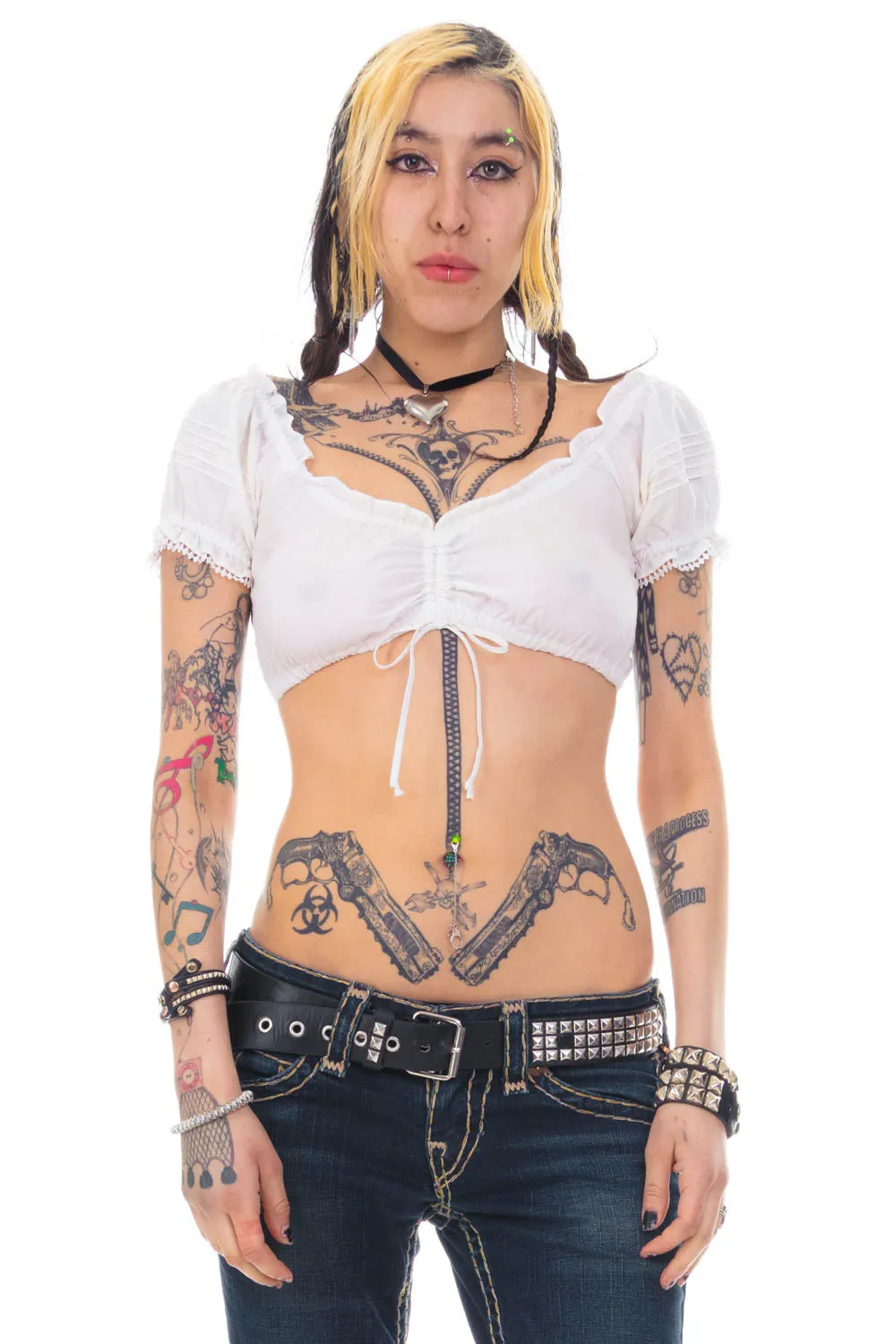 Vintage Y2K White Ruffle Trim Ultra Crop Top - XS/S sold by Tunnel Vision