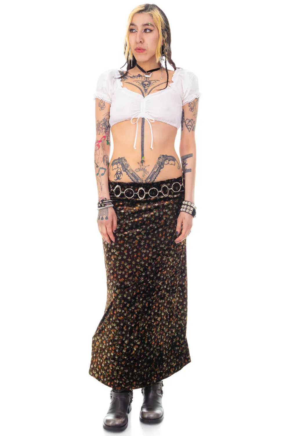 Vintage 90's Velvet Floral Maxi Skirt - S/M sold by Tunnel Vision product image thumbnail 3