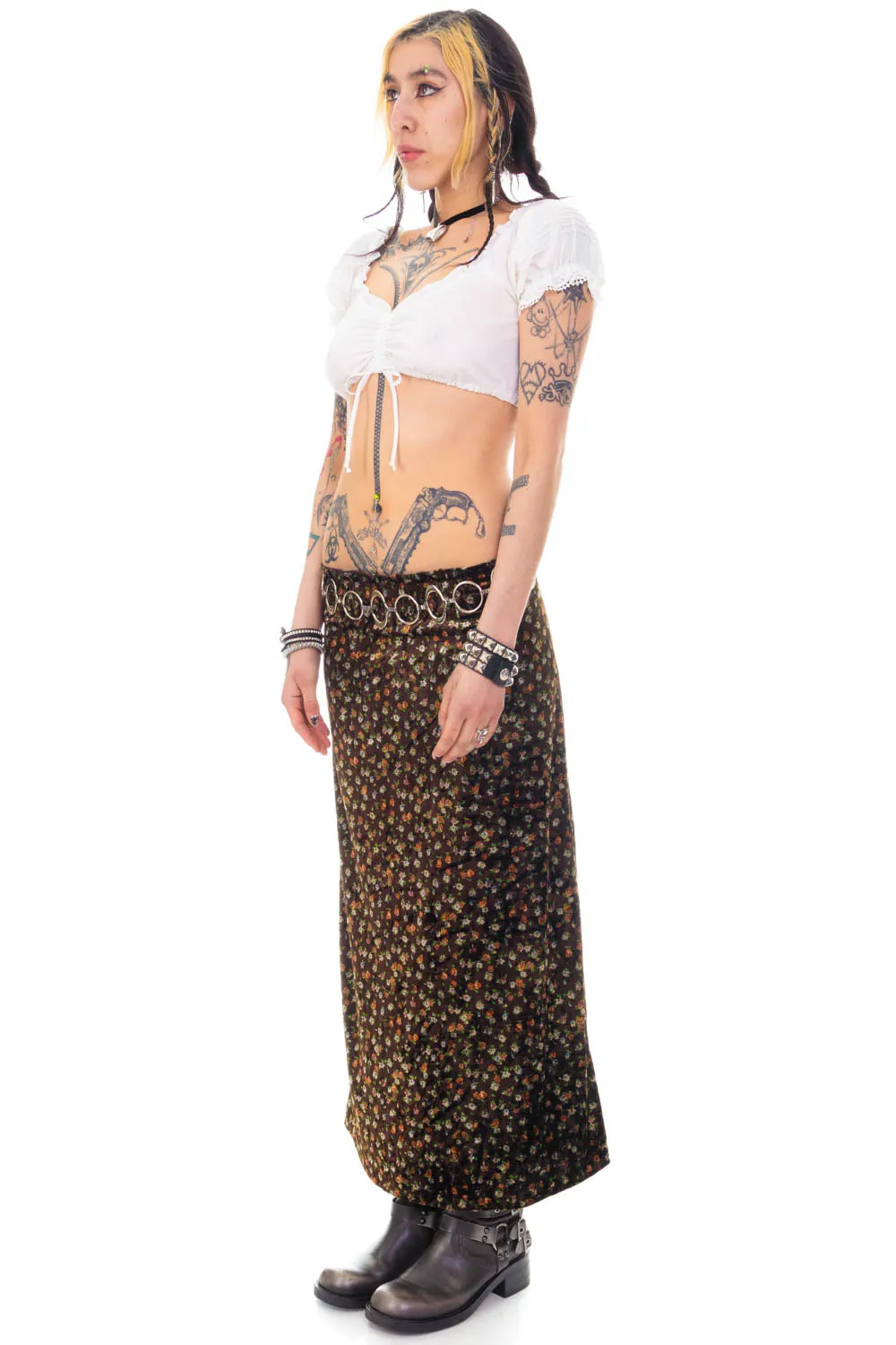 Vintage 90's Velvet Floral Maxi Skirt - S/M sold by Tunnel Vision product image thumbnail 4
