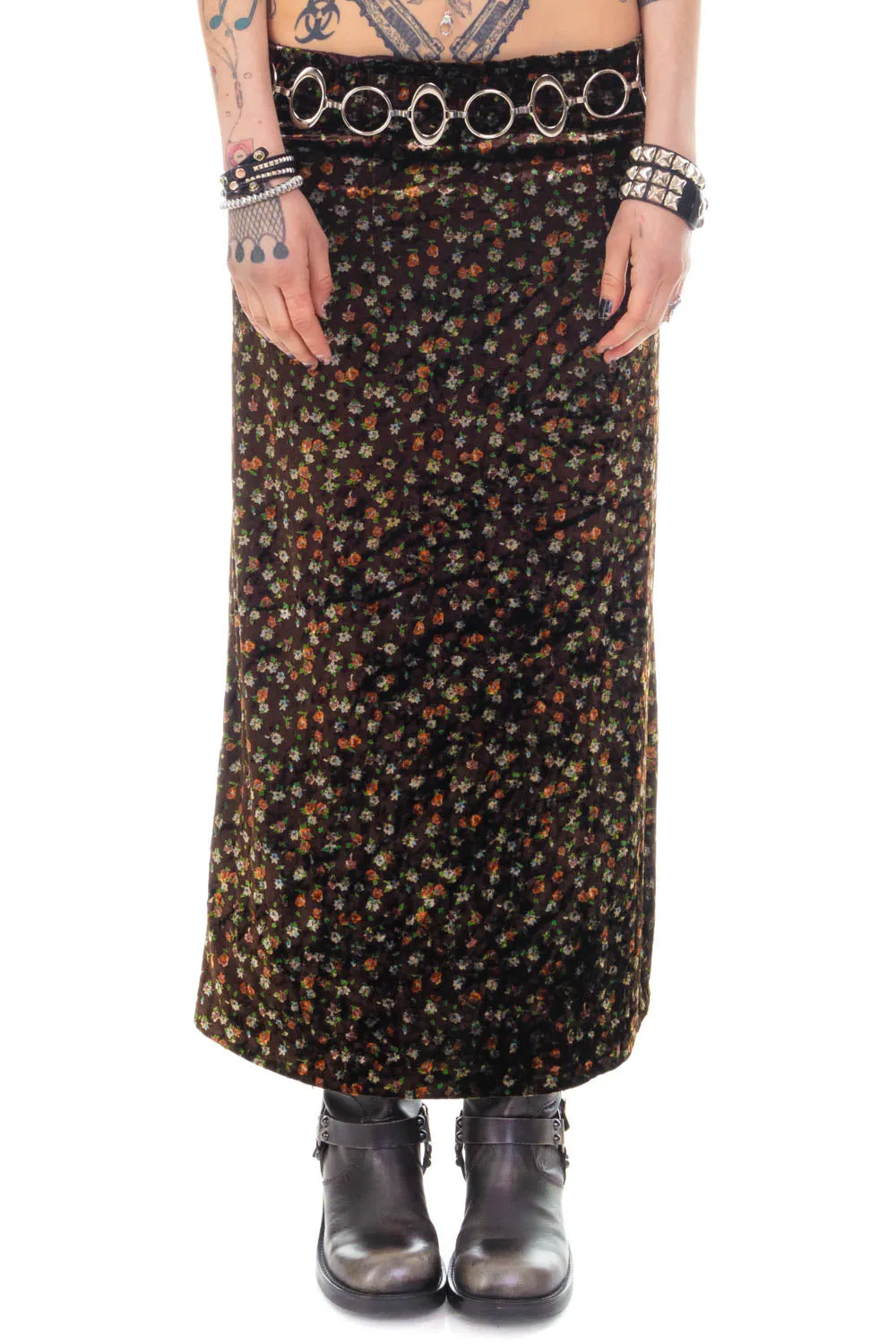 Vintage 90's Velvet Floral Maxi Skirt - S/M sold by Tunnel Vision