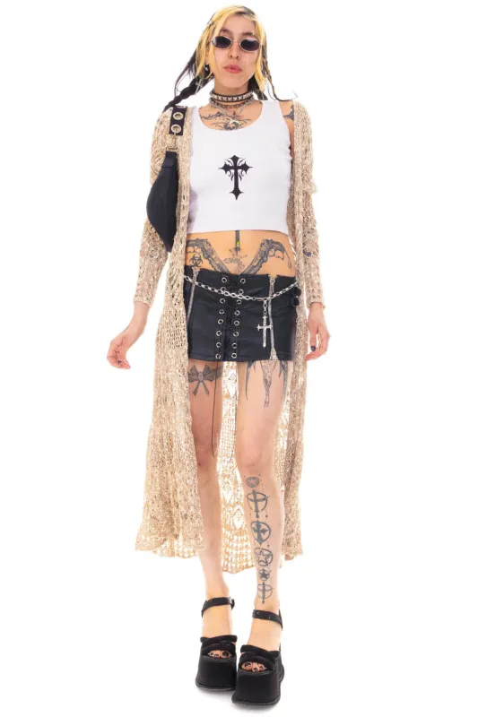 Vintage Y2K Light Brown Knit Long Cardigan - S/M sold by Tunnel Vision