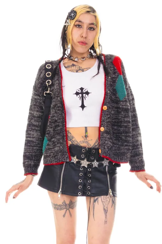 Vintage 90's Grey Grandpa Argyle Cardigan - S sold by Tunnel Vision