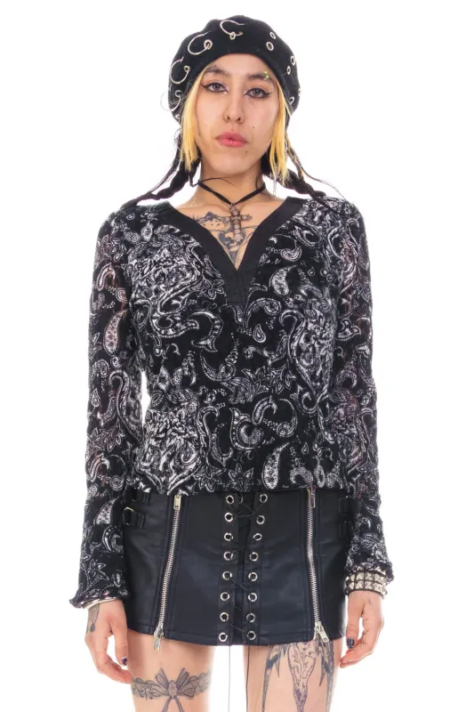 Vintage 90's Black Lace Paisley Long-Sleeve - M sold by Tunnel Vision