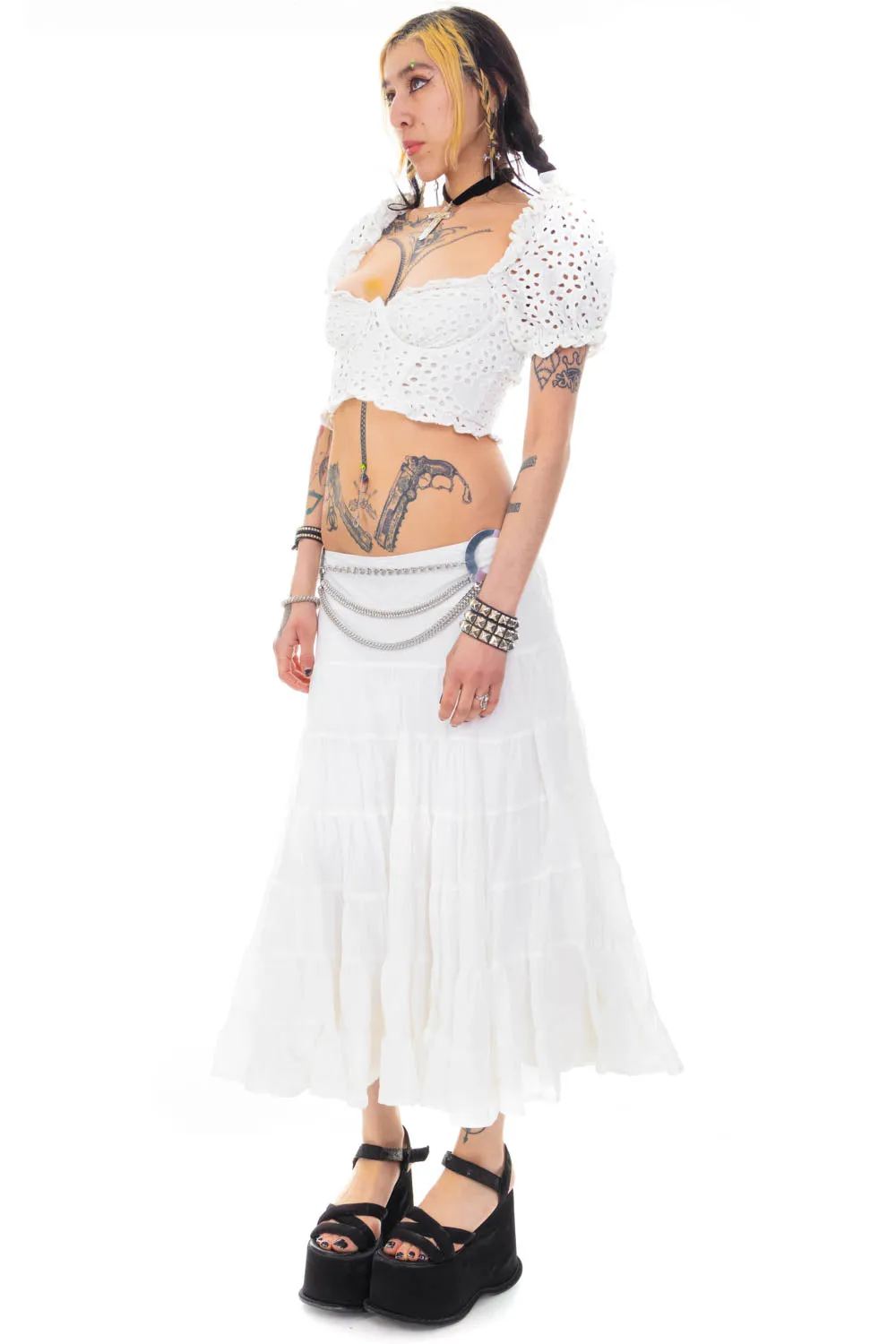 Vintage Y2K White Tiered Maxi Skirt - L/XL sold by Tunnel Vision product image thumbnail 2