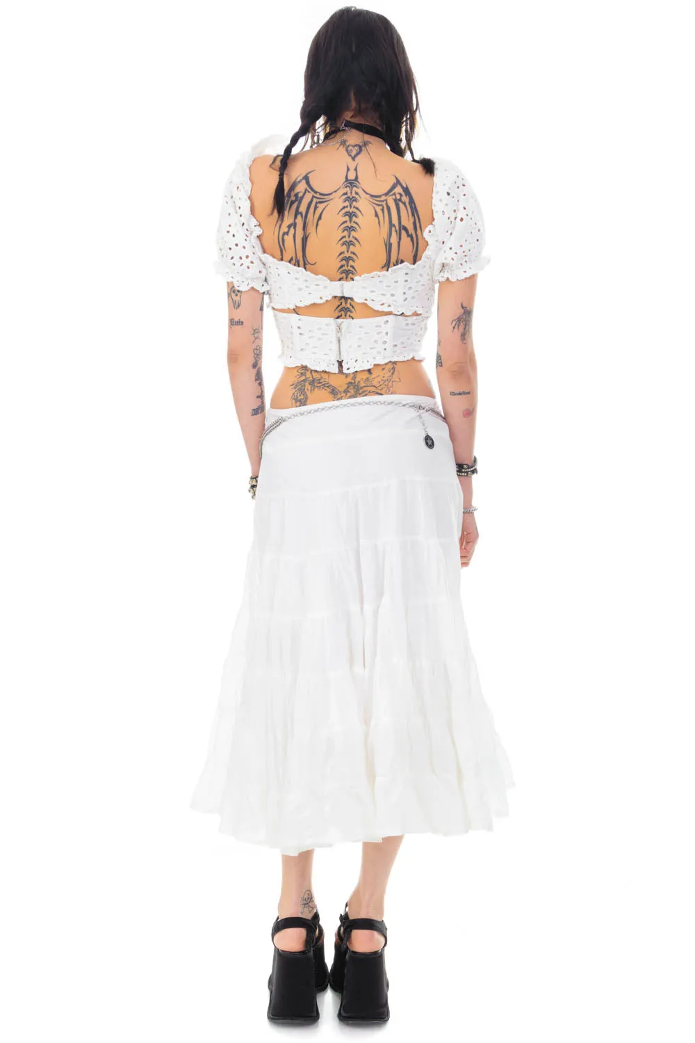 Vintage Y2K White Tiered Maxi Skirt - L/XL sold by Tunnel Vision product image thumbnail 3