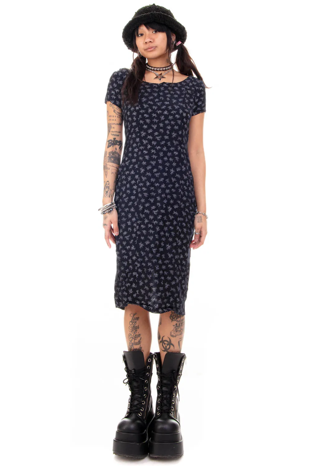 Vintage 90's Black & White Floral Dress - M sold by Tunnel Vision