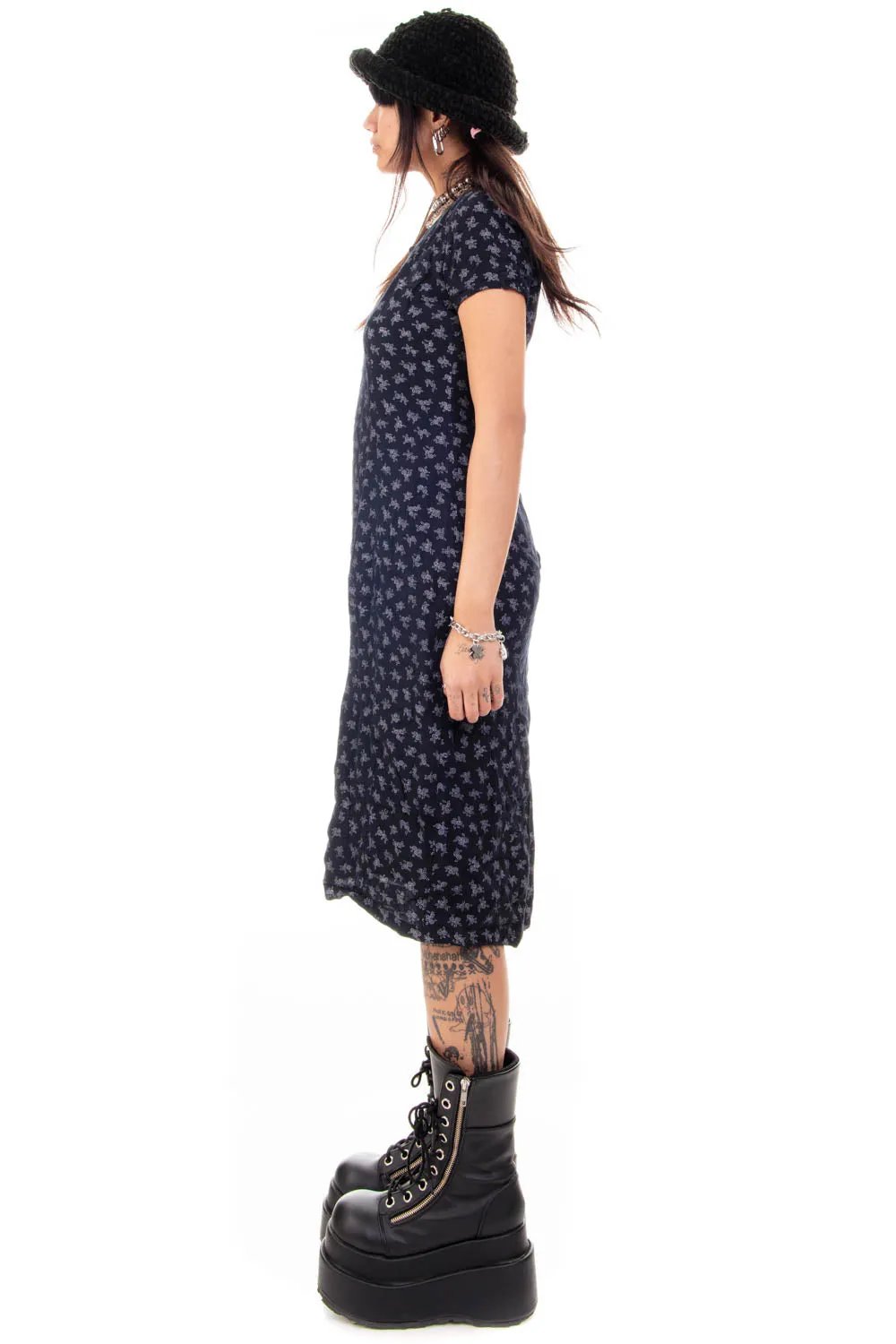 Vintage 90's Black & White Floral Dress - M sold by Tunnel Vision product image thumbnail 4