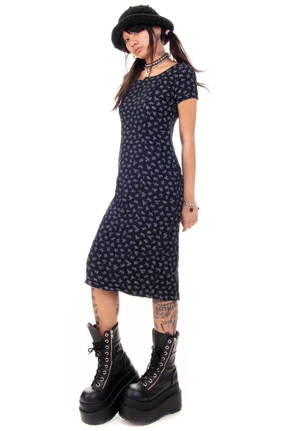 Vintage 90's Black & White Floral Dress - M sold by Tunnel Vision product image thumbnail 3