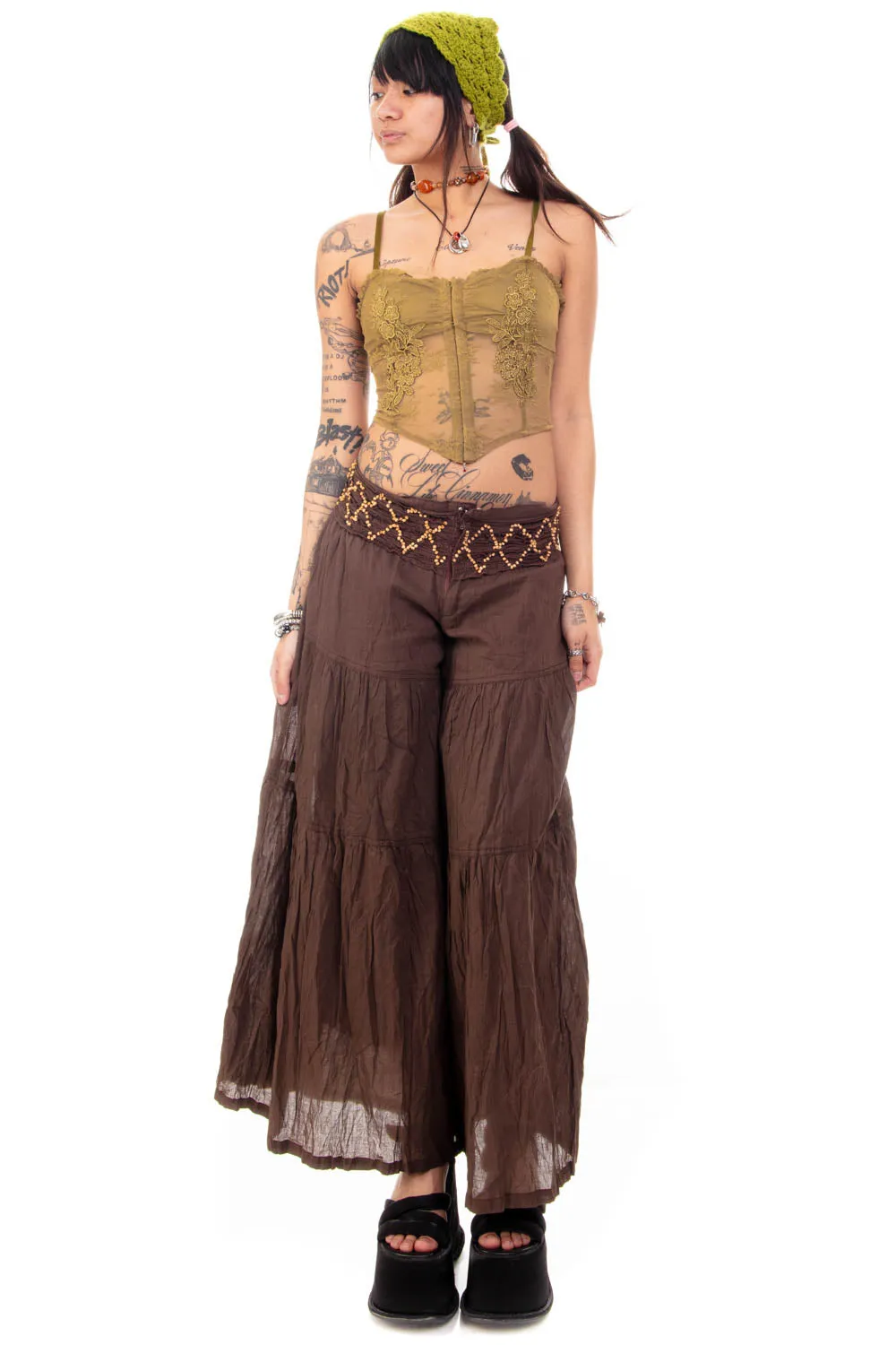 Vintage Y2K Beaded Brown Wide Leg Pants - S sold by Tunnel Vision product image thumbnail 3