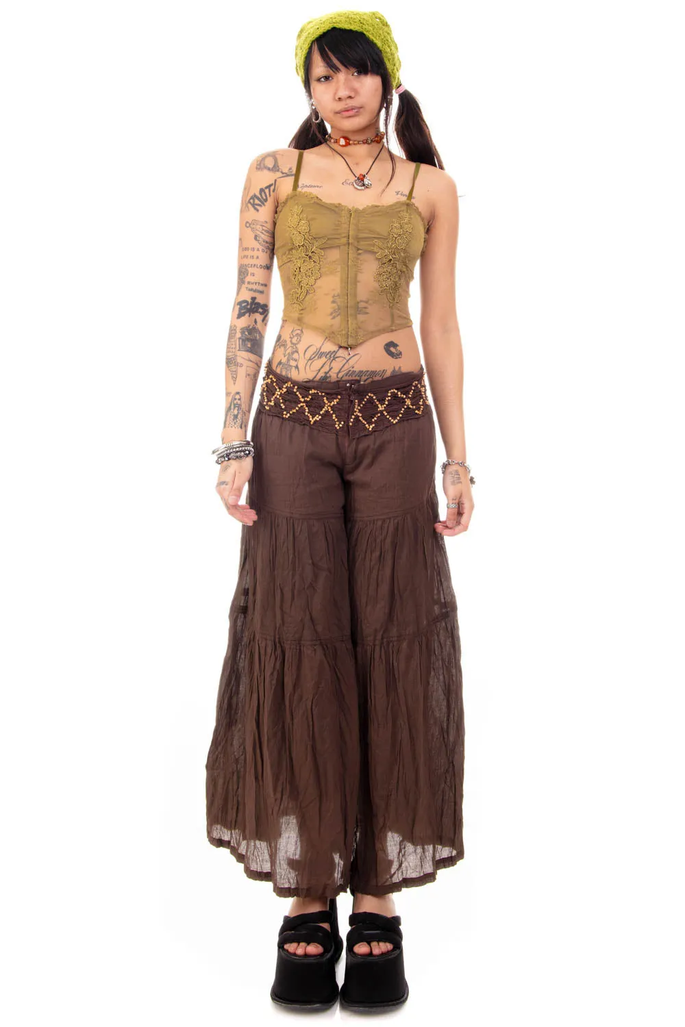 Vintage Y2K Beaded Brown Wide Leg Pants - S sold by Tunnel Vision product image thumbnail 2