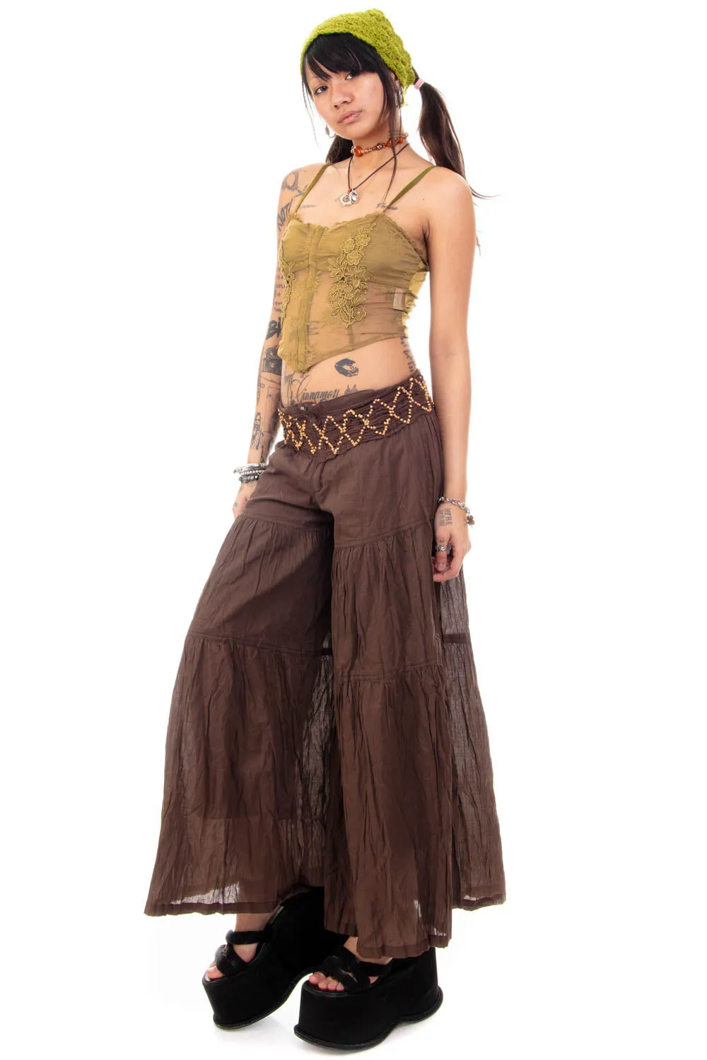 Vintage Y2K Beaded Brown Wide Leg Pants - S sold by Tunnel Vision product image thumbnail 4