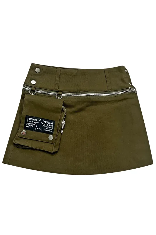 Max Olive Utility Mini Skirt made by Tunnel Vision