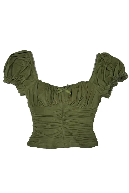 Serafina Olive Puff-Sleeve Top sold by Tunnel Vision