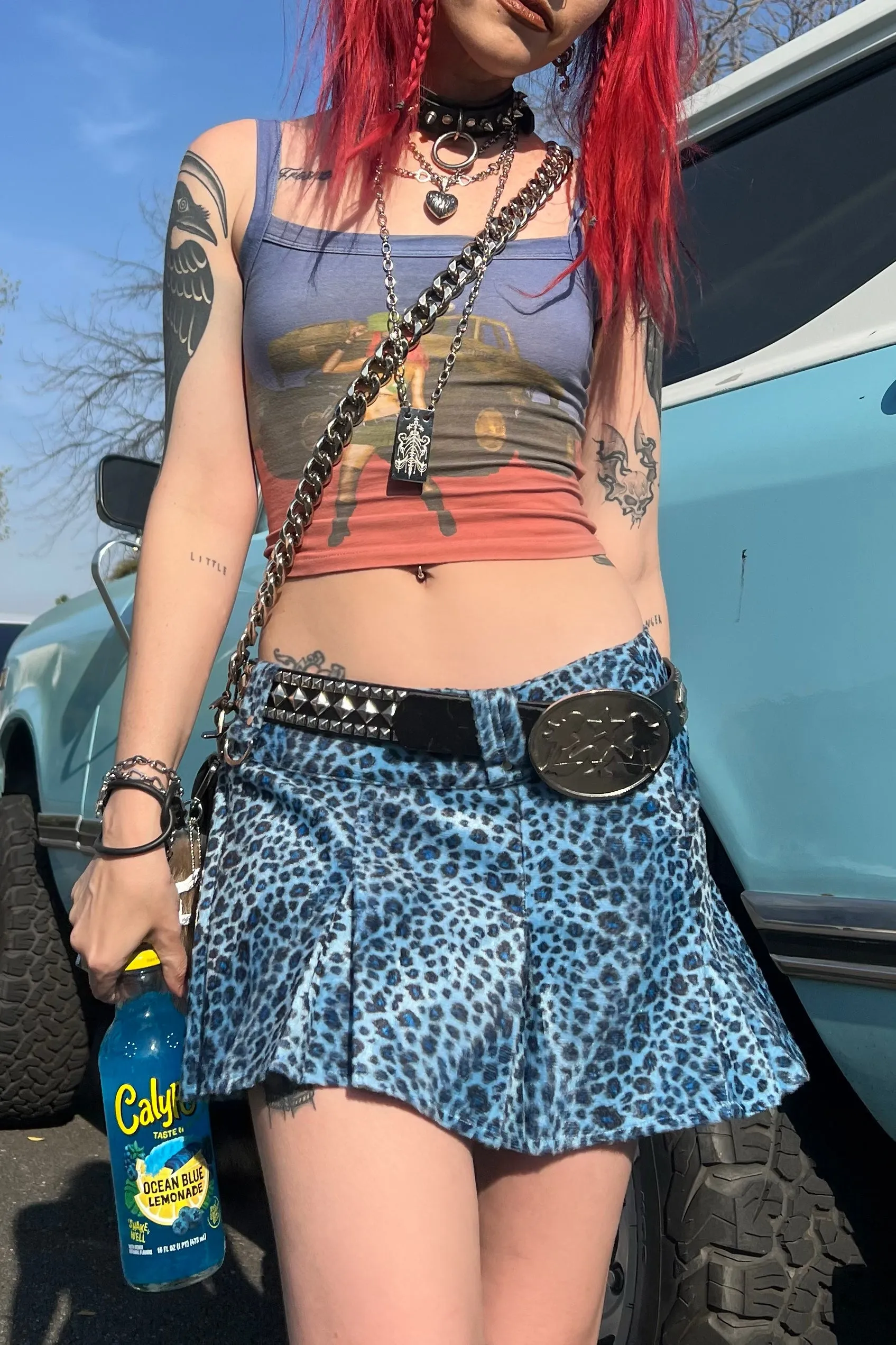 Priscilla Blue Leopard Print Low-Rise Mini Skirt sold by Tunnel Vision product image thumbnail 2