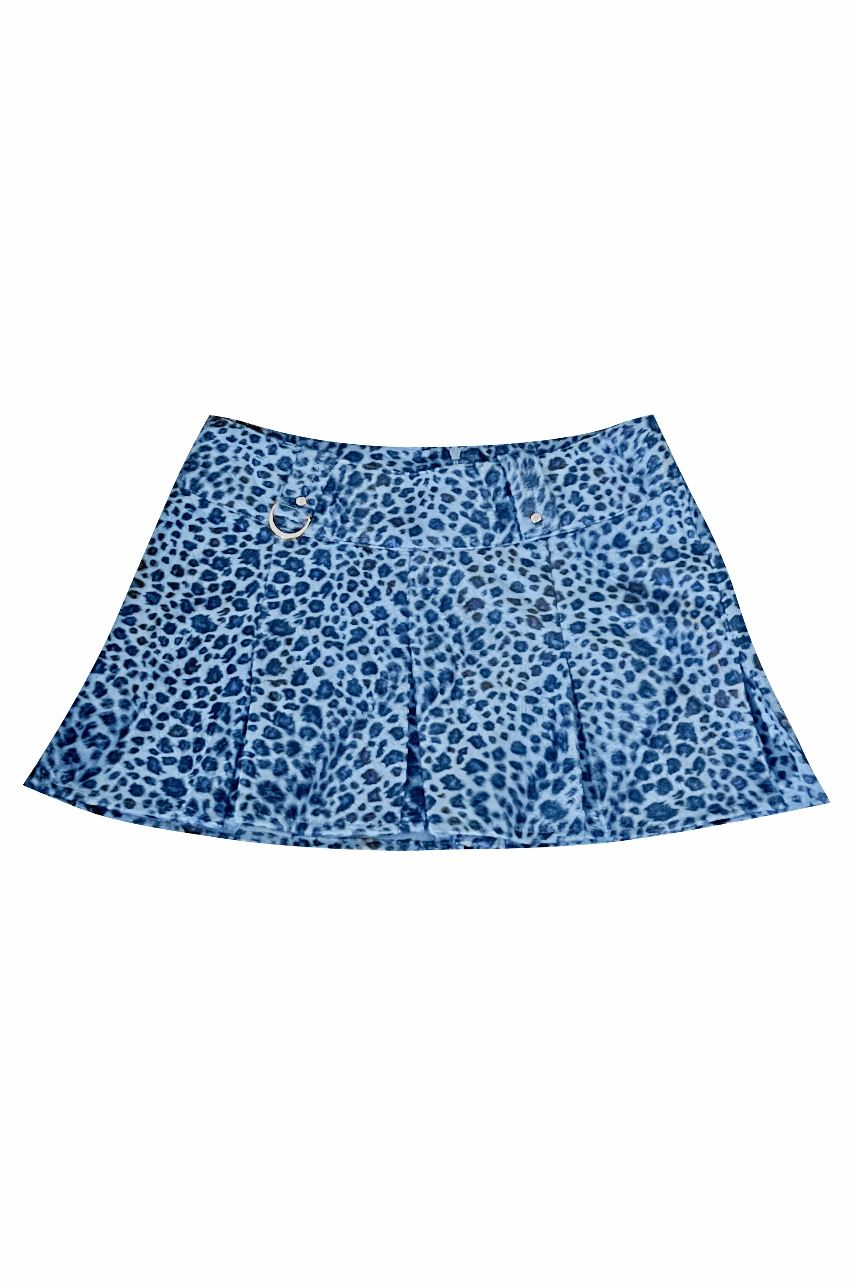 Priscilla Blue Leopard Print Low-Rise Mini Skirt sold by Tunnel Vision