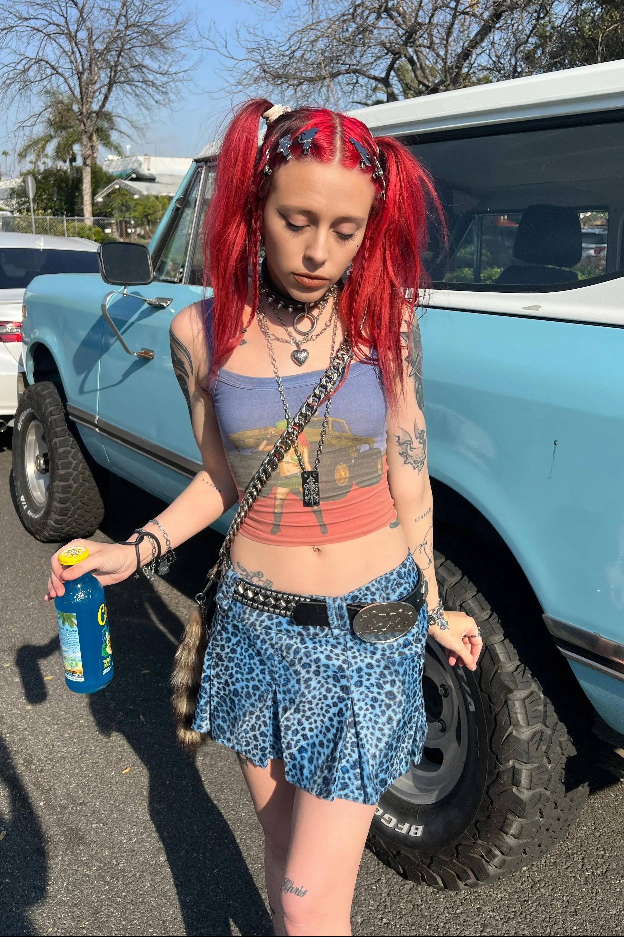 Priscilla Blue Leopard Print Low-Rise Mini Skirt sold by Tunnel Vision product image thumbnail 4