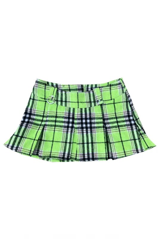 Priscilla Slime Green Plaid Low-Rise Mini Skirt sold by Tunnel Vision